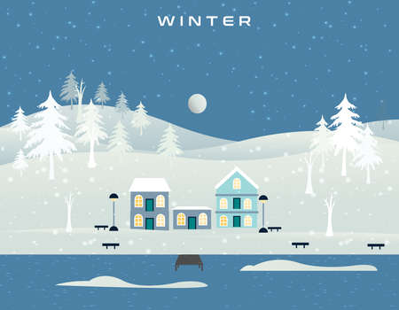 paper illustration with building background Merry christmas and happy new year greeting building in winterのイラスト素材