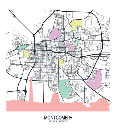 vector map of the city, Montgomery, Alabama, state of the United States for home walls and postersのイラスト素材