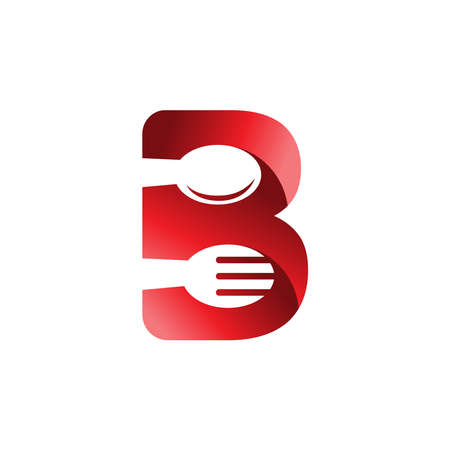 Initial Letter B Kitchen Logo icon design template elements with spoon and fork. Vector logo illustration. Graphic food icon symbol for cafe, restaurant, cooking business.のイラスト素材