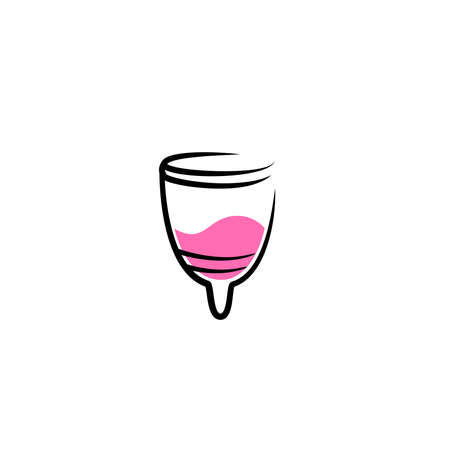 Hand drawn vector illustration of menstrual cup. Can be used as logo or in web design. Sanitary pink cup vector illustration. Modern flat symbol isolated on purple background - Vectorのイラスト素材