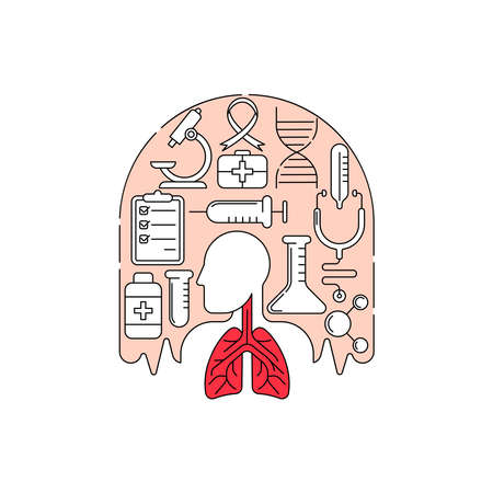 Tuberculosis - Medical Lungs Vector illustration for website, logo, app icon, banner. Tuberculosis Vector line art flat graphic design. isolated on white background.のイラスト素材