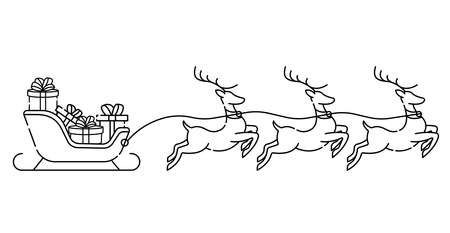 Santa Claus on a sleigh with deer outline vector illustration isolated on white background.のイラスト素材