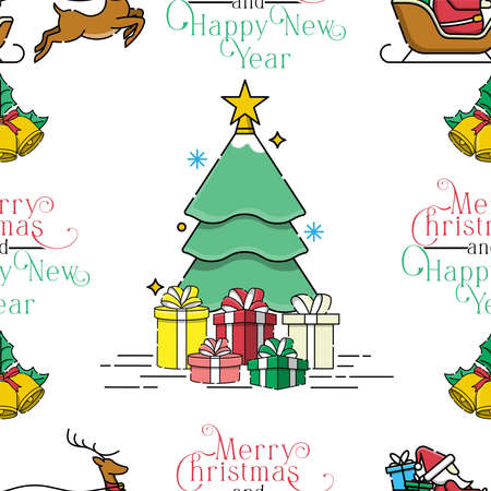 Merry Christmas and Happy New Year Seamless Pattern Vector. Christmas background colorful vector illustration. Decorative Christmas texture for wallpaper, web page background, wrapping paper and etc.のイラスト素材