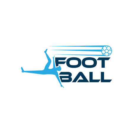 Football vector illustration of a silhouette football player isolated on white background. Sport Logo with Football text and Football player figure. Soccer vector for icon, logo, app, symbol.のイラスト素材