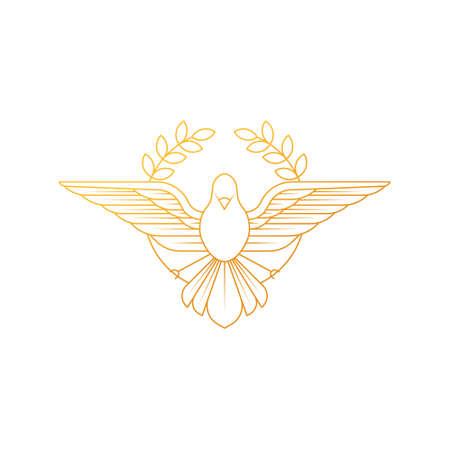 Illustration of flying Dove with olive branch symbolizing peace on earth. Line Art dove.のイラスト素材