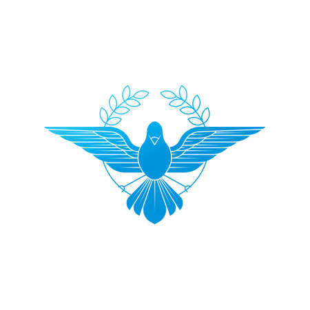 Illustration of flying Dove with olive branch symbolizing peace on earth. Line Art dove.のイラスト素材