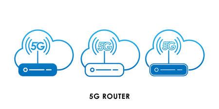 5G Router icon logo vector illustration. 5G internet connection vector template design. 5G network technology vector illustration for web, sign, symbol, logo, app, UI.のイラスト素材