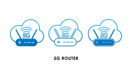 5G Router icon logo vector illustration. 5G internet connection vector template design. 5G network technology vector illustration for web, sign, symbol, logo, app, UI.のイラスト素材