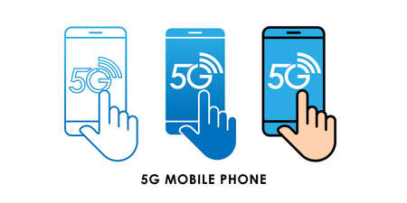 5G Mobile Phone icon logo vector illustration. 5G internet connection vector template design. 5G network technology vector illustration for web, sign, symbol, logo, app, UI.のイラスト素材