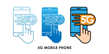 5G Mobile Phone icon logo vector illustration. 5G internet connection vector template design. 5G network technology vector illustration for web, sign, symbol, logo, app, UI.のイラスト素材