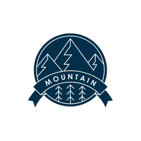 Mountains icon logo vector illustration. Vintage Mountain emblem design vector template design. Mountains Line Art logo vector illustration for Outdoor Adventure.のイラスト素材