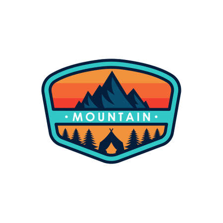 Mountain logo vector illustration. Mountain badge design vector template design. Trendy Mountains logo design vector illustration template for Outdoor Adventure.のイラスト素材