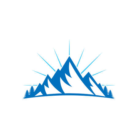Mountain logo vector illustration. Mountain badge design vector template design. Trendy Mountains logo design vector illustration template for Outdoor Adventure.のイラスト素材