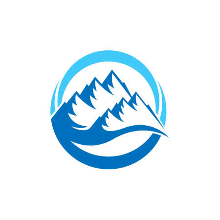 Mountain logo vector illustration. Mountain badge design vector template design. Trendy Mountains logo design vector illustration template for Outdoor Adventure.のイラスト素材