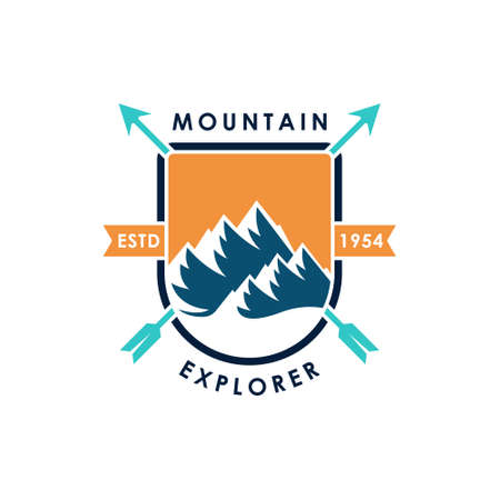 Mountain logo vector illustration. Mountain badge design vector template design. Trendy Mountains logo design vector illustration template for Outdoor Adventure.のイラスト素材