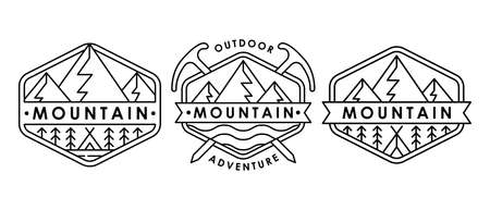Set of Mountain logo vector illustration. Mountain badge design vector template design. Trendy Mountains logo design vector illustration template for Outdoor Adventure.のイラスト素材