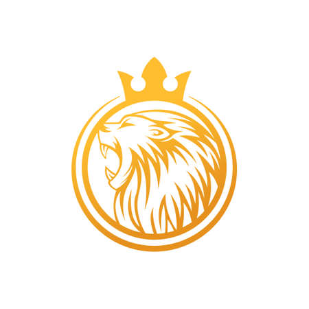 Lion Logo Vector Design Illustrator. Luxury Roaring Lion Head Logo Design Template. Abstract Lion Crest Logo Vector Design.のイラスト素材