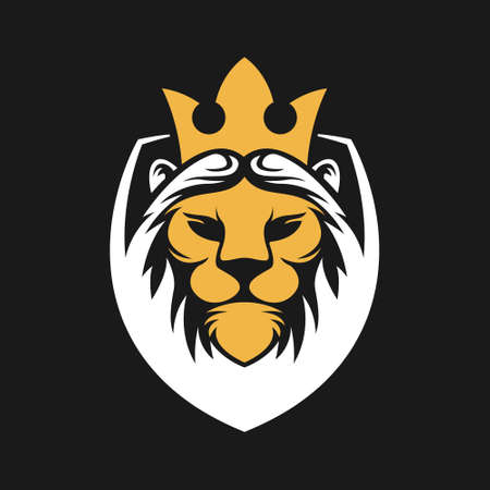 Lion Logo Vector Design Illustrator. Vintage Luxury Lion Head Logo Design Template. Abstract Lion Shield Logo Vector Designのイラスト素材