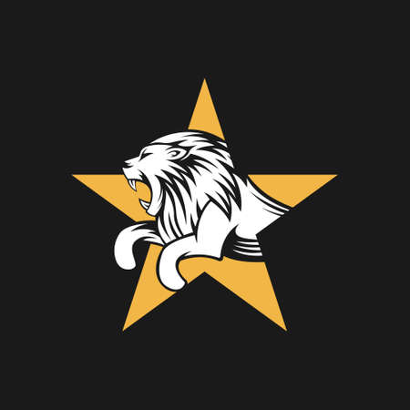 Lion Logo Vector Design Illustrator. Luxury Roaring Lion Head Logo Design Template. Abstract Lion Crest Logo Vector Design.のイラスト素材