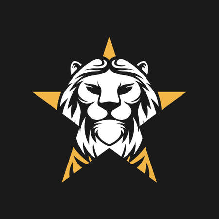 Lion Logo Vector Design Illustrator. Vintage Luxury Lion Head Logo Design Template. Abstract Lion Shield Logo Vector Designのイラスト素材