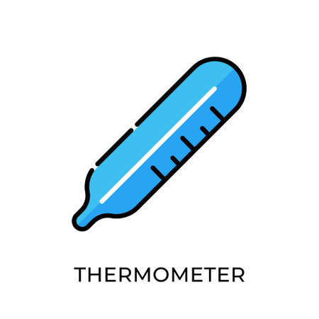 Thermometer icon vector illustration. Medical Thermometer vector design illustration isolated on white background. Thermometer vector icon flat design for website,  sign, symbol, app, UI.のイラスト素材