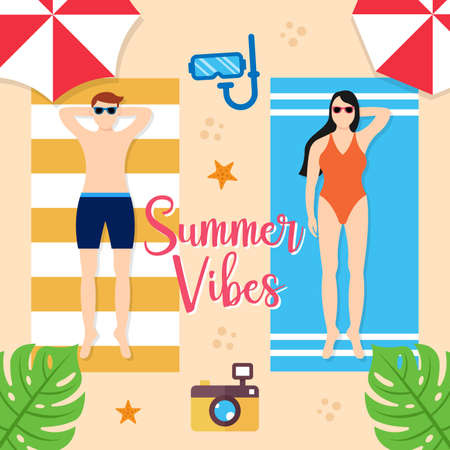 Summer Holiday on the beach Vector Illustration. Summer vacation Vector flat design illustration....