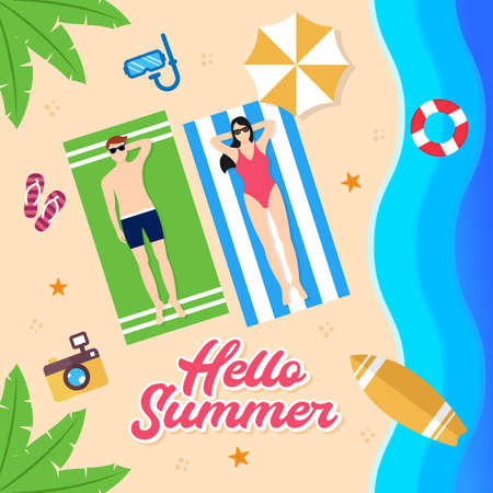 Summer Holiday on the beach Vector Illustration. Summer vacation Vector flat design illustration....