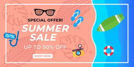 Summer Sale Banner Vector Design Illustration. Abstract Summer Sale background design template for banner, flyer, invitation, poster, brochure. Summer Sale Vector flat design illustration.のイラスト素材