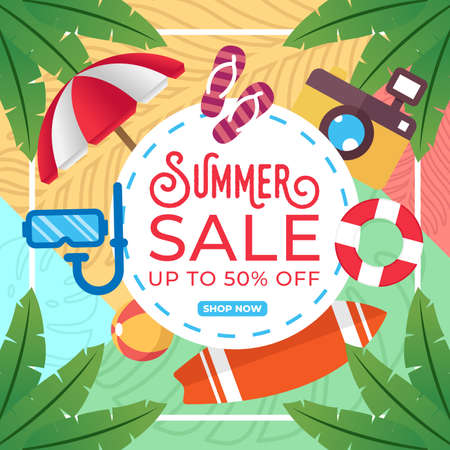 Summer Sale Banner Vector Design Illustration. Abstract Summer Sale background design template for banner, flyer, invitation, poster, brochure. Summer Sale Vector flat design illustration.のイラスト素材