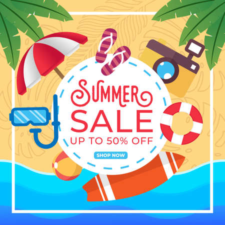 Summer Sale Banner Vector Design Illustration. Abstract Summer Sale background design template for banner, flyer, invitation, poster, brochure. Summer Sale Vector flat design illustration.のイラスト素材