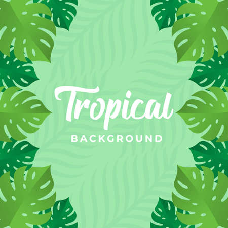 Tropical Vector Background Design Illustration. Tropical leaves Vector flat design illustration. Abstract Tropical Summer background design template for banner, pattern, invitation, poster, brochure.のイラスト素材