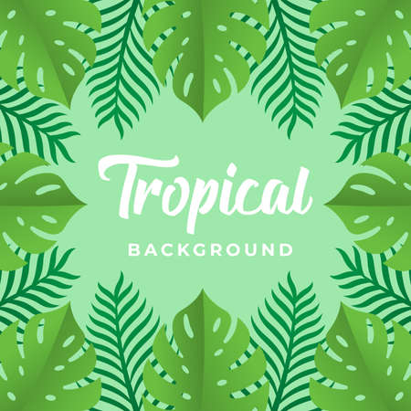 Tropical Vector Background Design Illustration. Tropical leaves Vector flat design illustration. Abstract Tropical Summer background design template for banner, pattern, invitation, poster, brochure.のイラスト素材