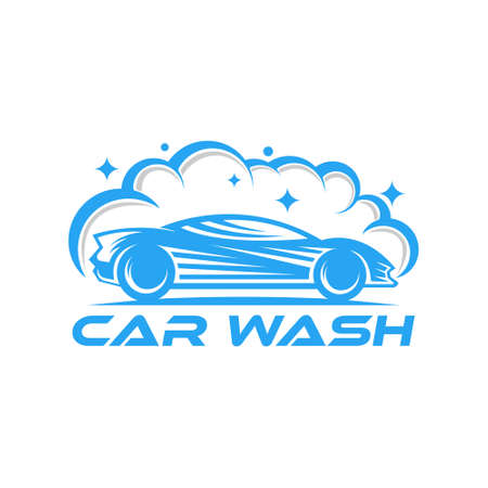 Car Wash Logo Vector Illustration template. Trendy Car Wash vector logo icon silhouette design. Car Auto Cleaning logo vector illustration for car detailing and car wash service.のイラスト素材