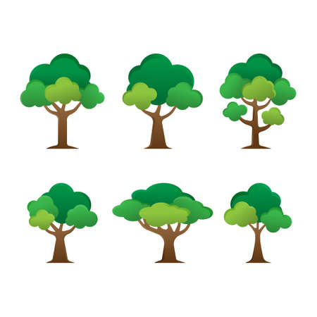 Set of Tree vector design illustration. Nature Tree vector in flat design style for decorative background graphic element. Simple Tree icon, logo, sign and symbol vector illustration.のイラスト素材