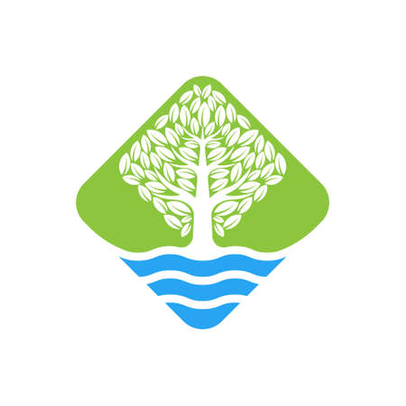Tree Logo design vector illustration. Abstract Tree Logo vector in creative design concept for nature, agriculture and farm business. Tree Logo, icon, sign and symbol vector design illustration.のイラスト素材