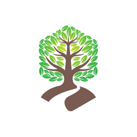 Tree Logo design vector illustration. Abstract Tree Logo vector in creative design concept for nature, agriculture and farm business. Tree Logo, icon, sign and symbol vector design illustration.のイラスト素材