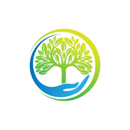 Tree Logo design vector illustration. Abstract Tree Logo vector in creative design concept for nature, agriculture and farm business. Tree Logo, icon, sign and symbol vector design illustration.のイラスト素材