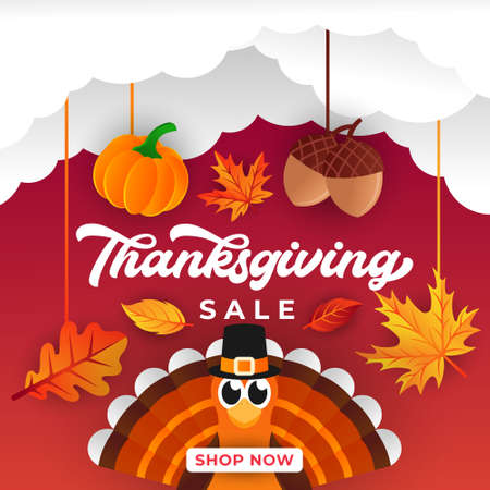Happy Thanksgiving day sale background vector with decorative leaves. Abstract Happy Thanksgiving holiday sale vector background design template for advertising, flyer, web banner, poster, brochureのイラスト素材
