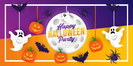 Halloween background vector illustration design template. Decorative Halloween vector background in trendy cartoon style. Happy Halloween banner, poster, greeting card or party invitation backgroundのイラスト素材