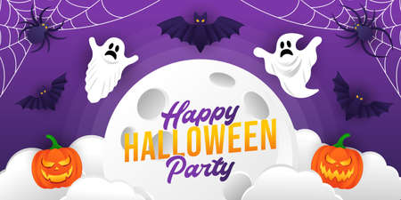 Halloween background vector illustration design template. Decorative Halloween vector background in trendy cartoon style. Happy Halloween banner, poster, greeting card or party invitation backgroundのイラスト素材