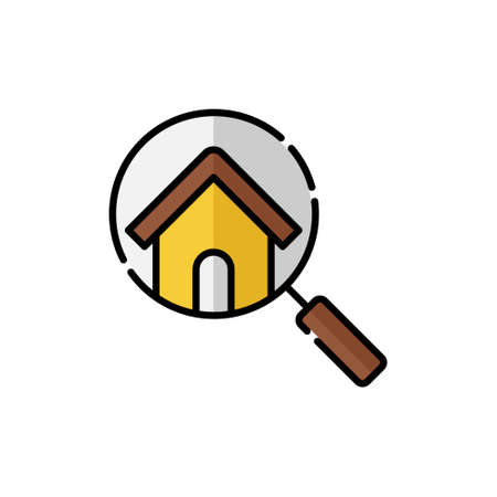 Home Search Logo icon vector design illustration. House Search logo icon vector in flat design illustration. Trendy Home Search vector icon flat design for website, symbol, logo, icon, sign, app, UI.のイラスト素材