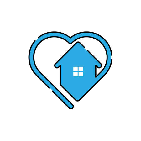 Home with heart shape Logo Icon Vector design illustration. Home with Love logo icon design concept vector template. Trendy House with heart shape icon design for website, symbol, logo, sign, app, UIのイラスト素材