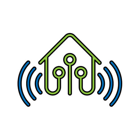 Smart Home Connection Icon Logo Vector design illustration. Smart home logo icon with wireless connection concept. Trendy Smart House vector icon flat design for website, symbol, logo, sign, app, UIのイラスト素材