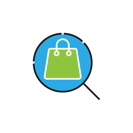 Shopping Bag with Search icon Vector Design. Shopping Bag icon with Searching design concept for e-commerce, online store and marketplace website, mobile, logo, symbol, button, sign, App UIのイラスト素材