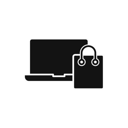 Shopping Bag with Laptop icon Vector Design. Shopping Bag icon with Laptop design concept for e-commerce, online store and marketplace website, mobile, logo, symbol, button, sign, app UIのイラスト素材