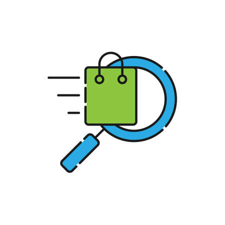 Shopping Bag with Search icon Vector Design. Shopping Bag icon with Searching design concept for e-commerce, online store and marketplace website, mobile, logo, symbol, button, sign, App UIのイラスト素材