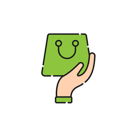 Shopping Bag with Hand icon Vector Design. Shopping Bag icon with Hand Gesture design concept for e-commerce, online store and marketplace website, mobile, logo, symbol, button, sign, appのイラスト素材