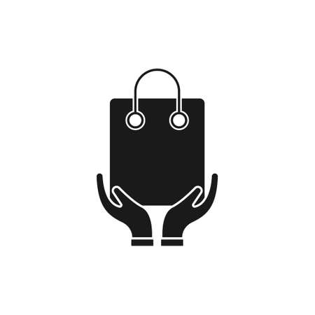 Shopping Bag with Hand icon Vector Design. Shopping Bag icon with Hand Gesture design concept for e-commerce, online store and marketplace website, mobile, logo, symbol, button, sign, appのイラスト素材