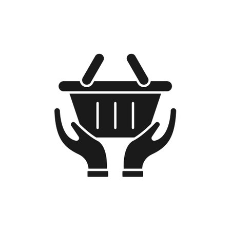 Shopping Cart with Hand icon Vector Design. Shopping Cart icon with Hand Gesture design concept for e-commerce, online store and marketplace website, mobile, logo, symbol, button, sign, appのイラスト素材