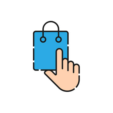 Shopping Bag with Hand icon Vector Design. Shopping Bag icon with Hand Gesture design concept for e-commerce, online store and marketplace website, mobile, logo, symbol, button, sign, appのイラスト素材